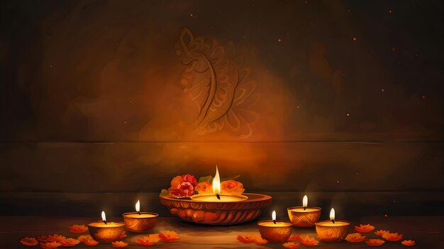 Vintage background design with diya for durga pooja and diwali festival