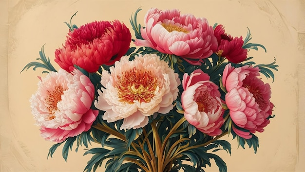 Vintage background of peonies flowers generative ai