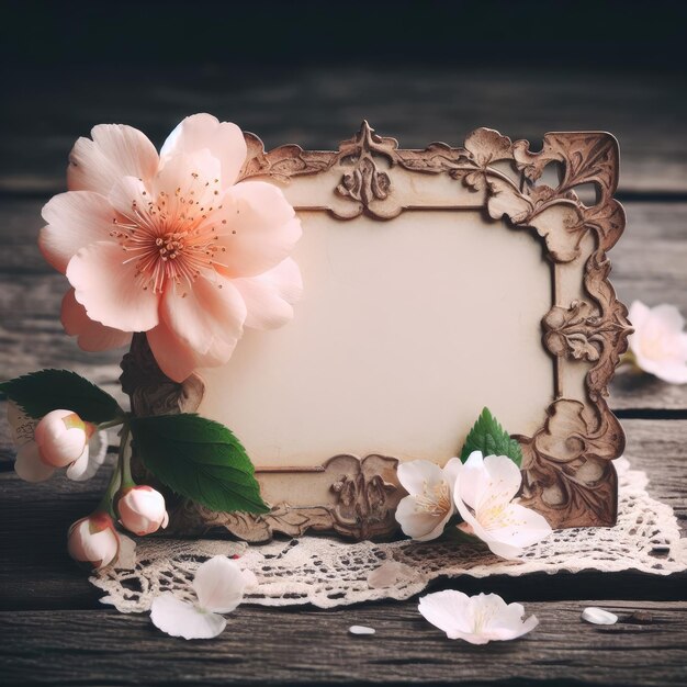 Photo vintage background with flowers and frame