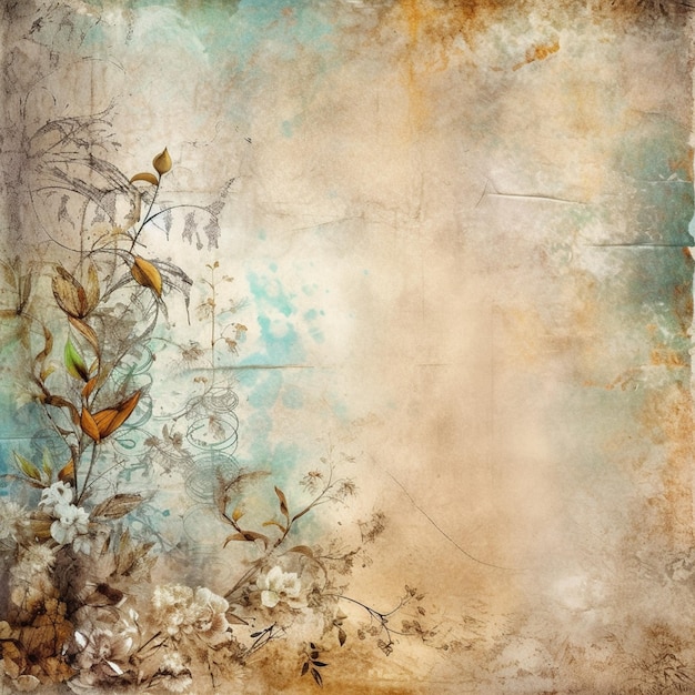 A vintage background with flowers and leaves.