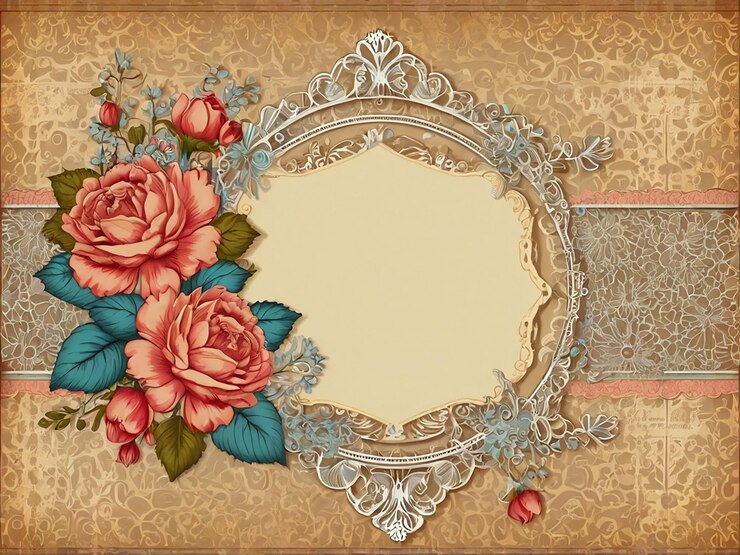 फोटो vintage background with lace ornaments and flowers
