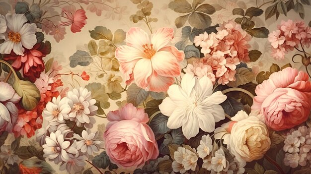 vintage background with pink and white flowers