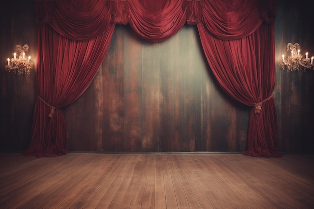 Vintage background with red curtain