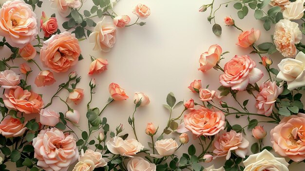 Vintage background with roses and ranunculus in muted tones