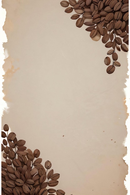 Photo vintage background with watercolor coffee beans and leaves cafe template