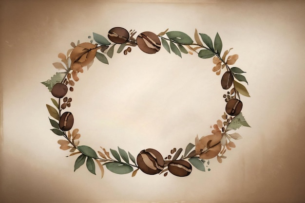 Photo vintage background with watercolor coffee beans and leaves cafe template