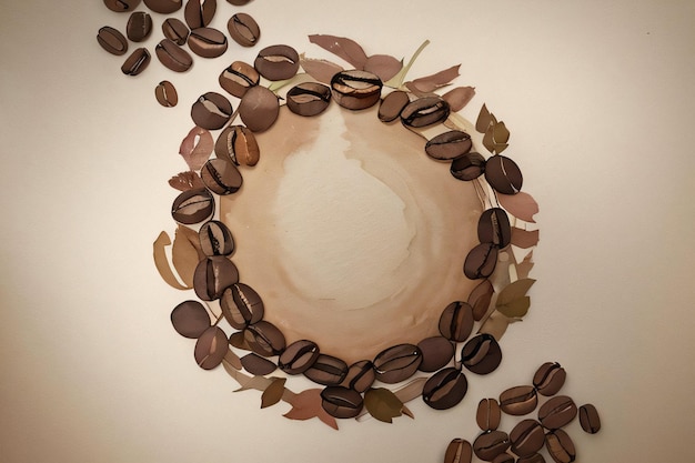 Vintage Background With Watercolor Coffee Beans and Leaves Cafe Template