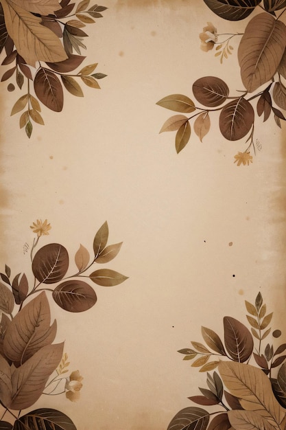 Photo vintage background with watercolor coffee beans and leaves cafe template