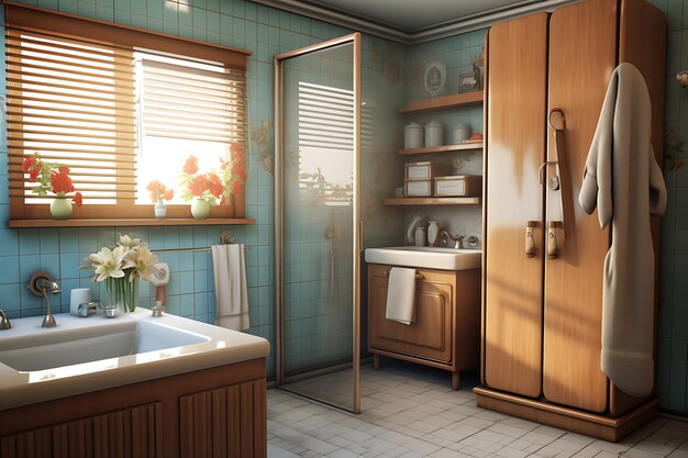 Vintage badkamer interieurontwerp 3D-rendering