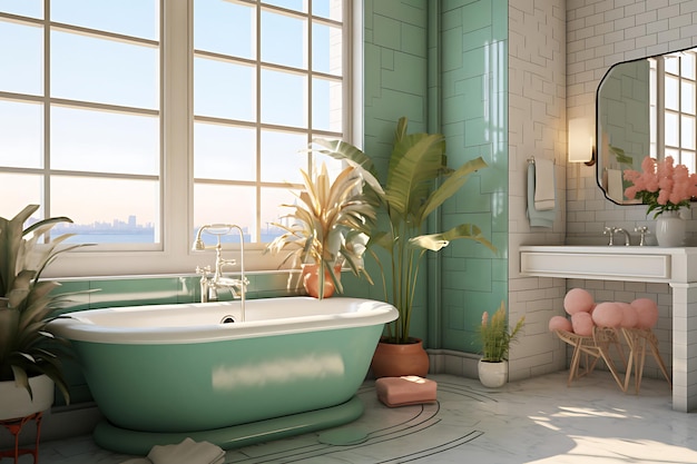 Vintage badkamer interieurontwerp 3D-rendering