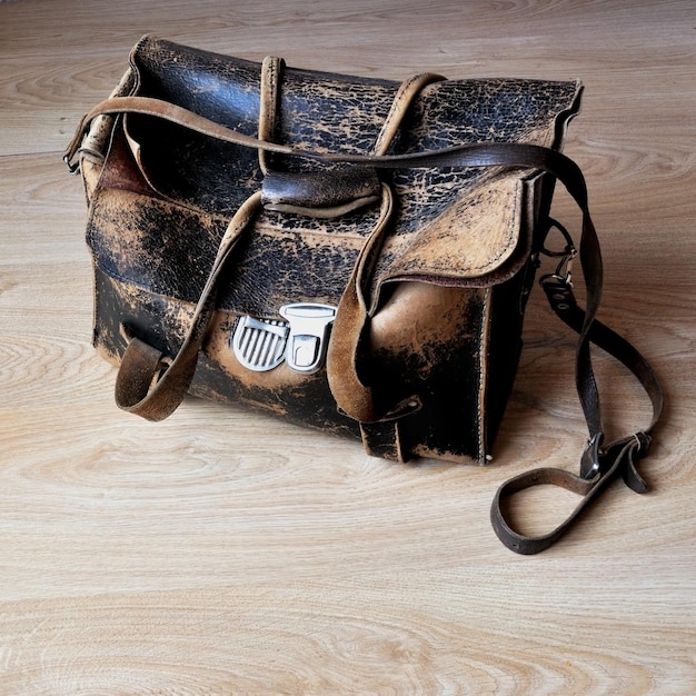 Vintage bag on wooden background