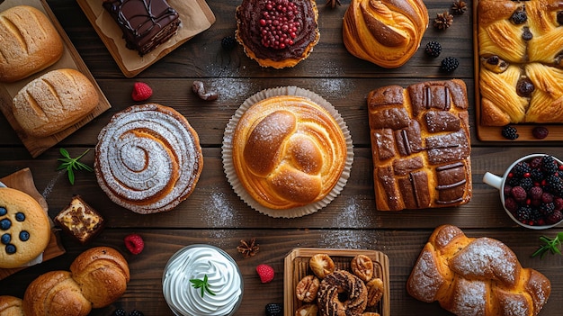 Фото Хлеб и пироги на деревянном столе