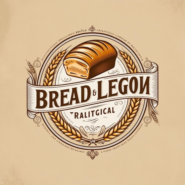 Foto vintage bakkerij logo met brood en tarwe ontwerp