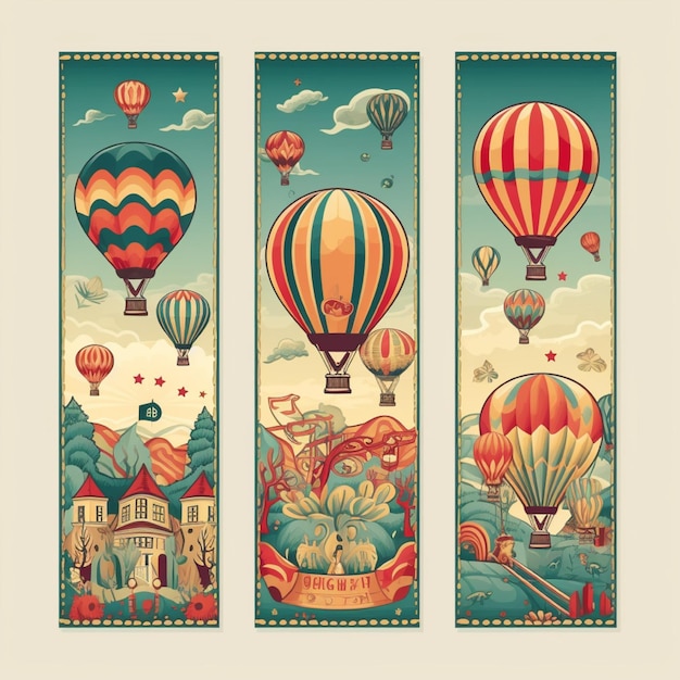 Vintage banners with hot air balloons in the sky Vector illustration