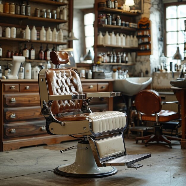 사진 전통적 인 이발사 가게 에서 빈티지 이발사 의자