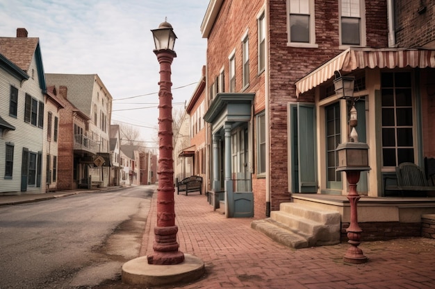 Photo vintage barber pole on cobblestone street corner created with generative ai
