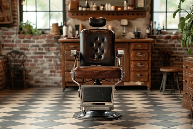 Photo vintage barbershop scene with classic barber chair and tools