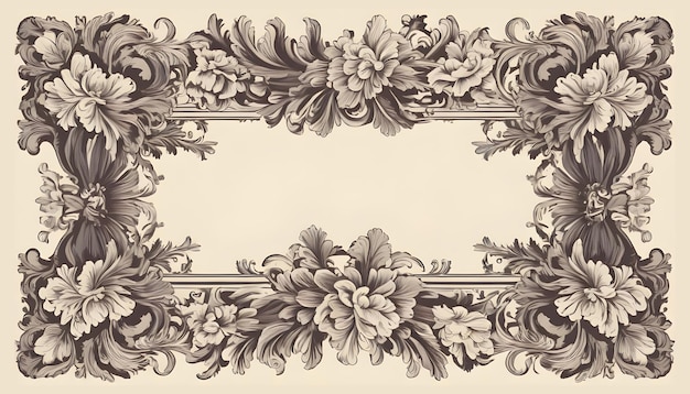 Photo vintage baroque frame with flora ornament grunge beige background