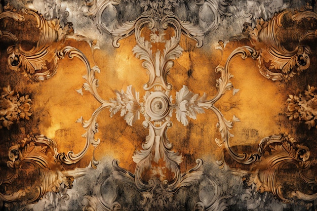 Vintage baroque ornament on grunge textured wall