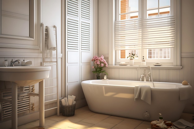 Vintage Bathroom Interior Design 3D Rendering