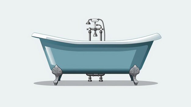 Photo vintage bathtub vector illustration in navy and aquamarine style