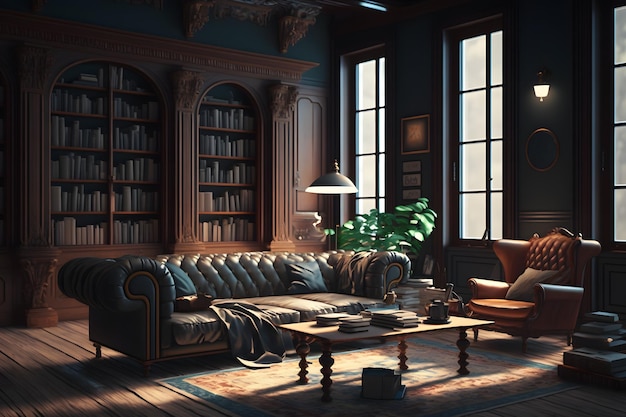 Vintage beautiful victorian retro interior Luxury classic Neural network AI generated