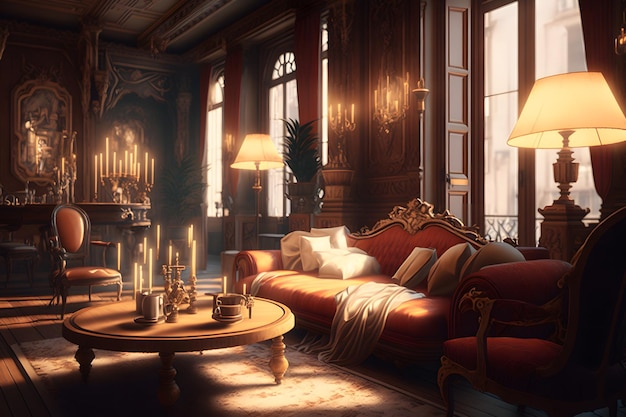 Vintage beautiful victorian retro interior luxury classic neural network ai generated