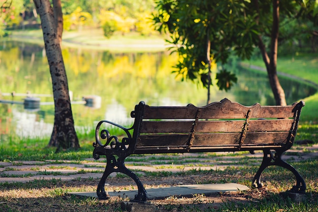 Vintage benches placed in the garden