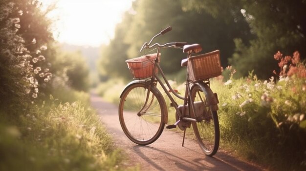 晴れた午後にヴィンテージ自転車に乗る