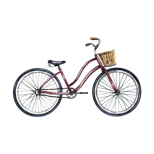 vintage bicycle with a wicker basket a handpainted watercolor retro illustration
