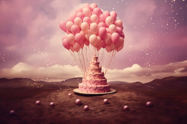 Foto sfondio di torta di compleanno vintage con palloncini