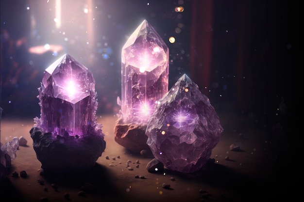 Vintage birthstones February Amethyst gemstone magic wallpaper AI Generated