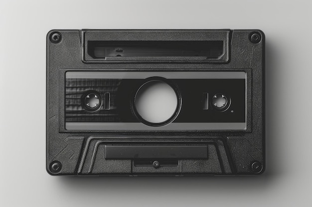 Photo vintage black audio cassette tape on white background