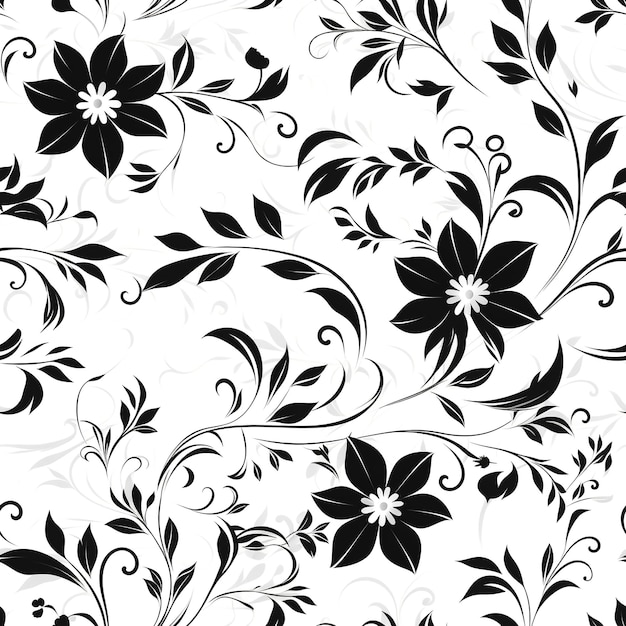 Фото Винтажные черные цветы кружатся на белом фоне плавные силуэты простые конструкции, созданные ai