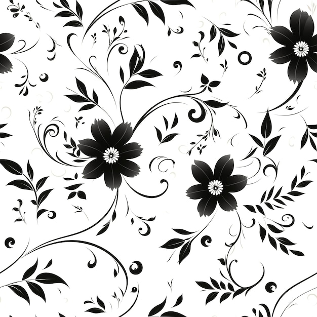 Foto fiori neri vintage vorticano su sfondo bianco sagome fluenti disegni semplici generati dall'intelligenza artificiale