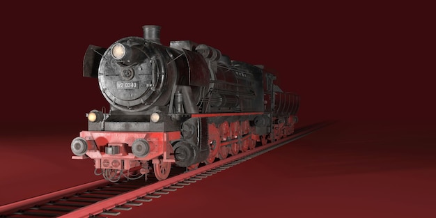 Vintage black locomotive on a red background