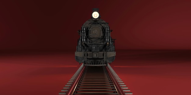 Foto locomotiva nera d'epoca su sfondo rosso