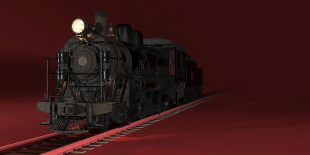 Vintage black locomotive on a red background