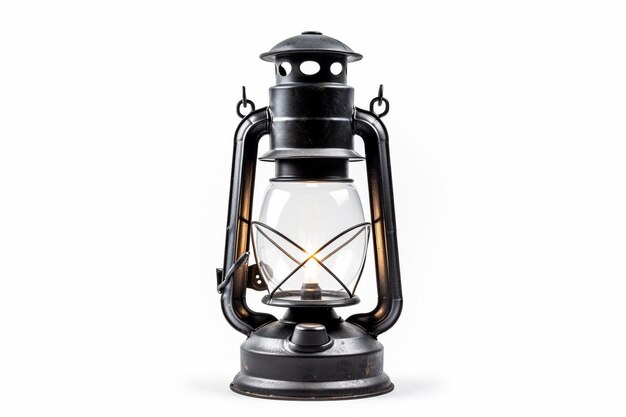 vintage black metal camp lantern front view isolated on white background