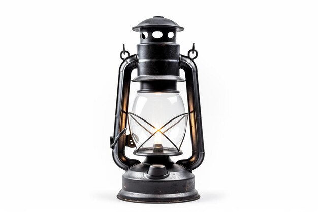 Vintage black metal camp lantern front view isolated on white background