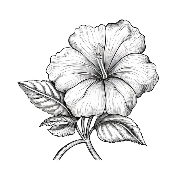 Foto vintage black and white hibiscus flower sketch vector disegnato a mano