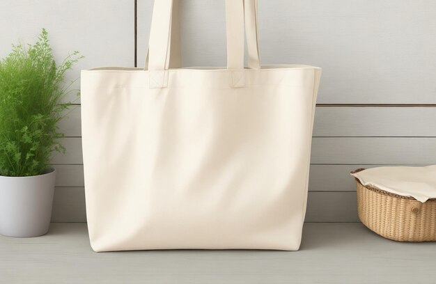 Vintage blank canvas tote bag mockup