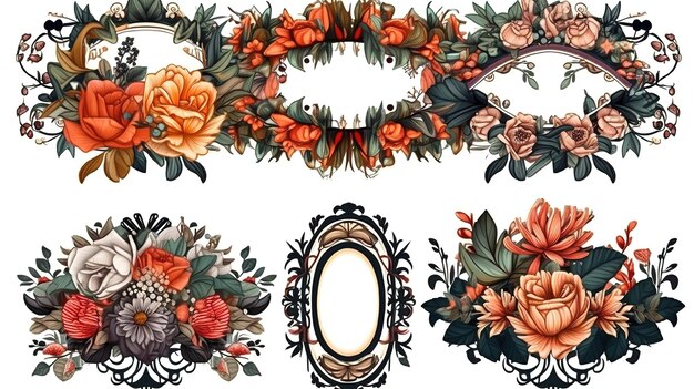 Vintage blank geometric frame decorated with flowers Generative Ai