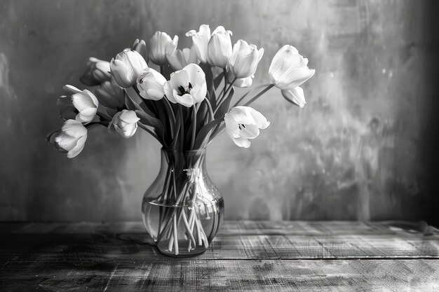 Foto vintage bloemen still life fotografie van tulpen op een houten tafel