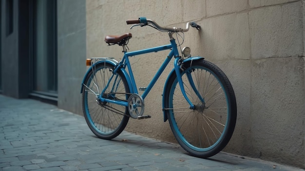 Foto bicicletta blu d'epoca appoggiata a un muro