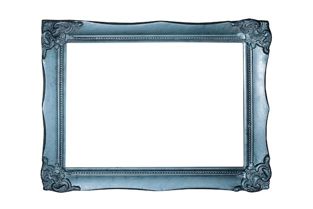 Vintage blue and silver picture frame isolated on white