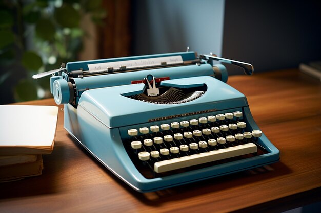 Vintage Blue Typewriter for Creative Writing Generative By Ai