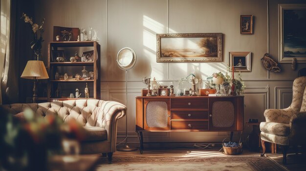 Foto sala di interior design vintage sfocata