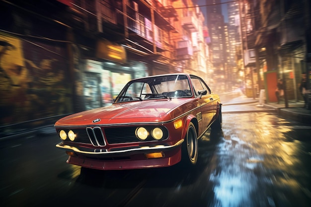 A vintage BMW 30 CSI on the streets of Tokyo at night