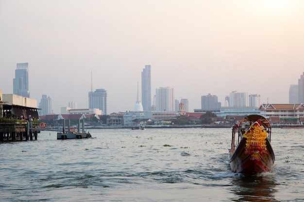 Vintage boat on water for tourism at Bangkok